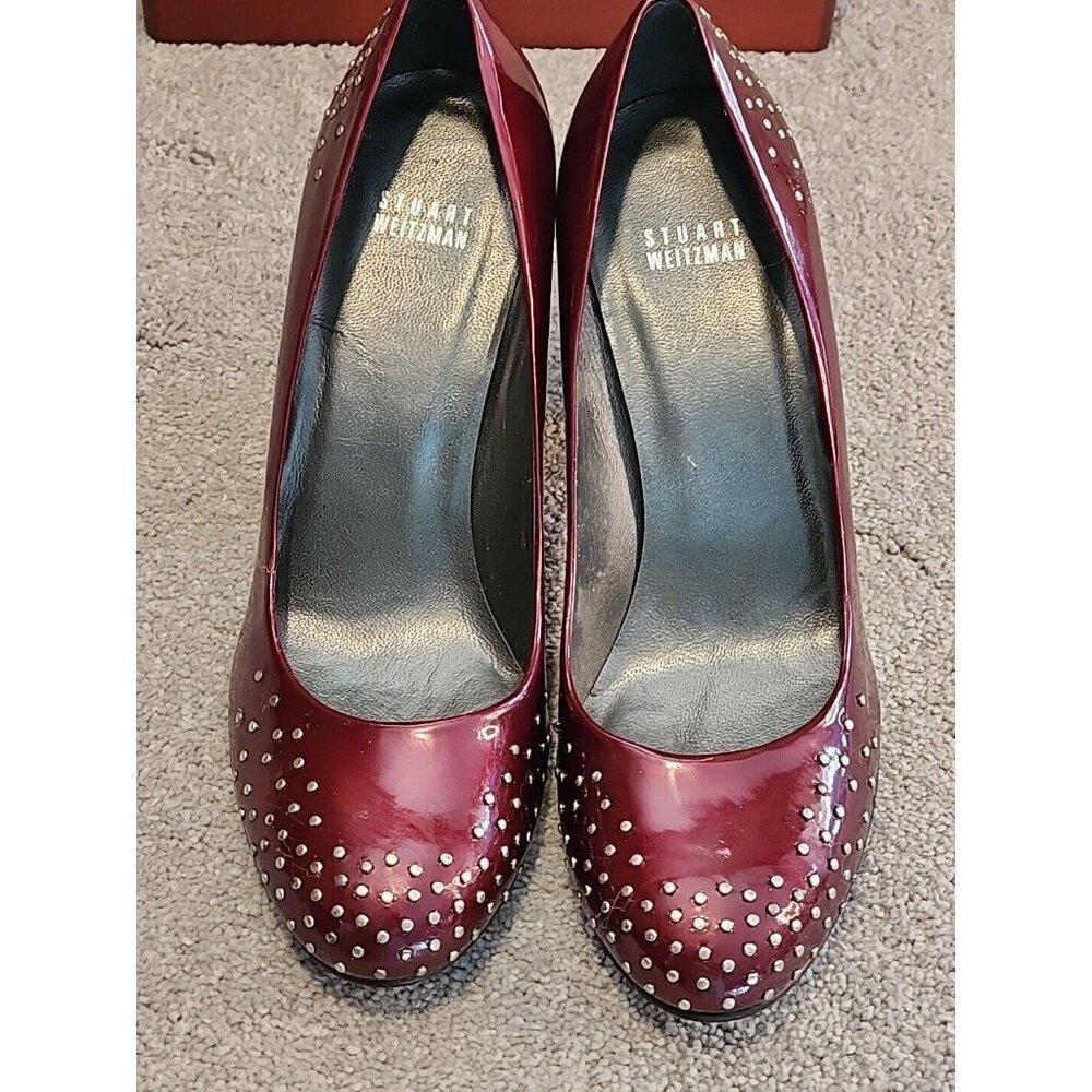 Stuart Weiztman Cranberry Red Patent Leather Stud… - image 6
